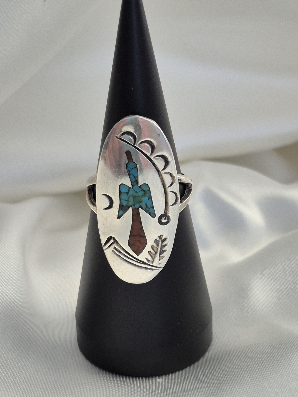 Sterling Silver Turquoise Inlay Thunderbird Ring - Picture 8 of 9